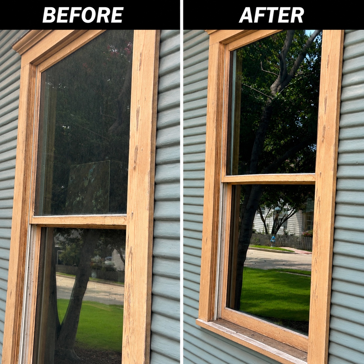 Before and after window cleaning result